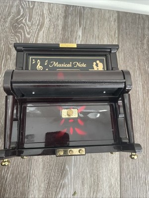 Vintage Black Lacquer Kings Upright Piano Musical/Jewelry Box W