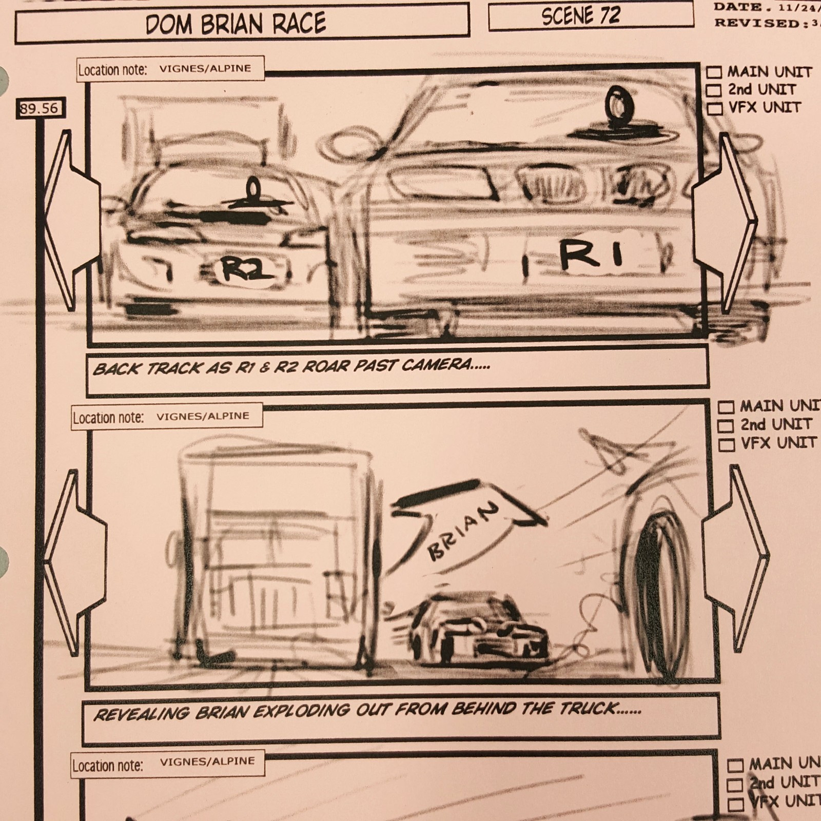 Image 6 of Fast and Furious 4 Production Used Storyboard, Brian Speeds Forward, p37 COA