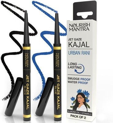 Nourish Mantra s Jet Gaze Kajal Urban Rani Combo - Black & Blue 0.35g Vitamin E