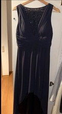 Damen Abendkleid Blau M lang ärmellos V-Auss...
