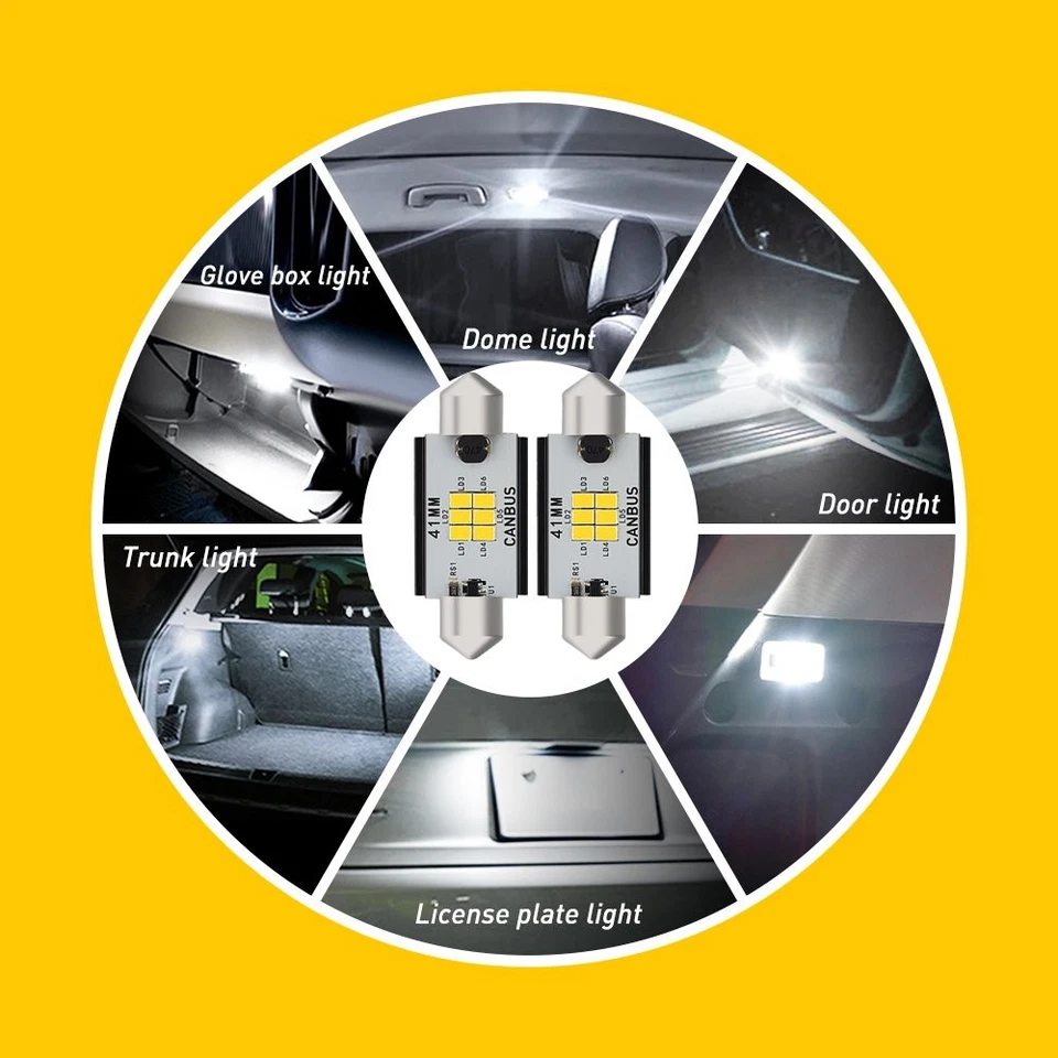 NUEVO Auxito Xenón Blanco Mao LED Domo Lámparas 41MM 42MM 212-2 578 211 Canbus Foto 2 de 4