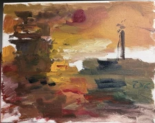 Small 8”x10” Sunset Lighthouse Modern Cubism Oil Painting