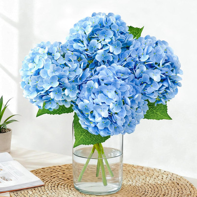 3 Pcs 21'' Real Touch Blue Hydrangea Artificial Flowers with Stems, Fake Silk Flo