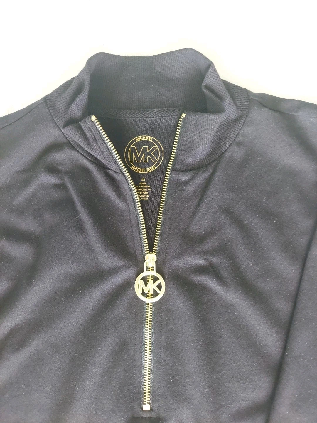 Abito felpa donna Michael Kors nero oro MK logo cerniera taglia XS $110