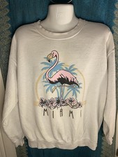 Vintage Pink Flamingo Sweatshirt - Miami - White Medium - Large 1980s Unique