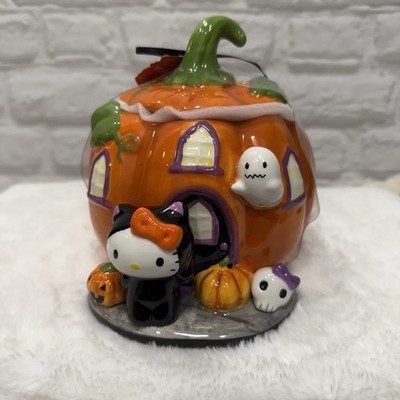 Hello Kitty Blue Sky Halloween Pumpkin Spooky Haunted House Cookie Jar New