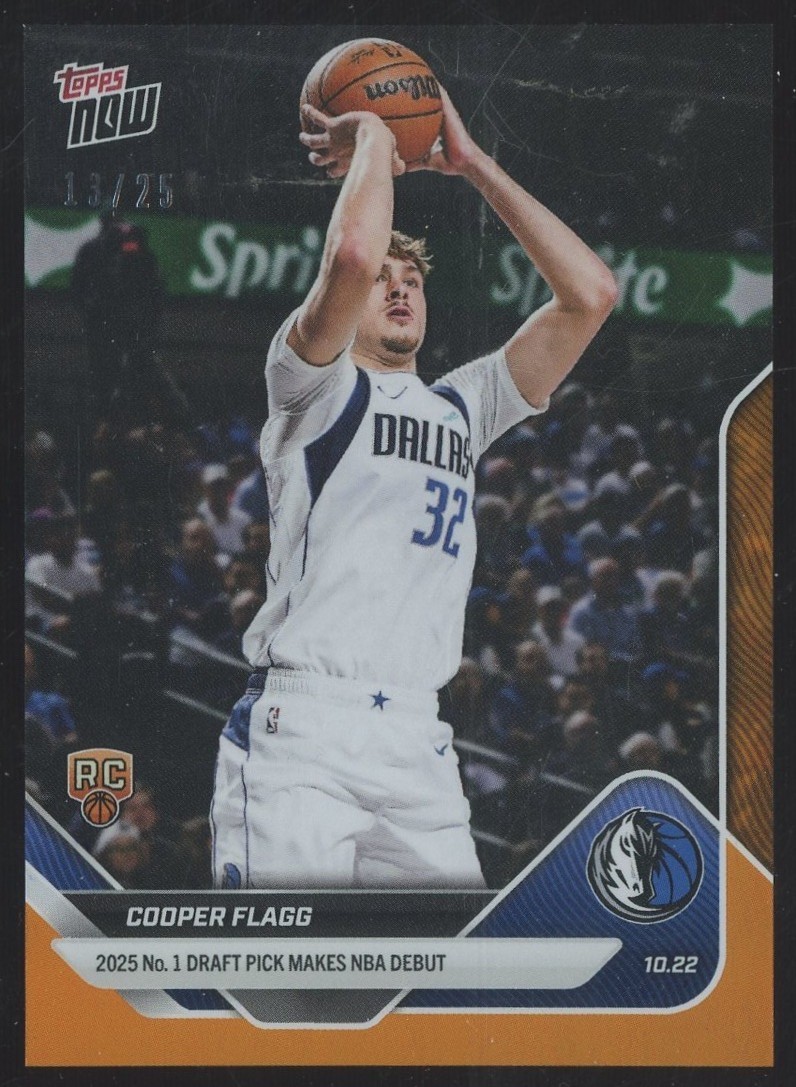 2025 Topps Now Orange Foil #6 Cooper Flagg Mavericks RC Rookie 13/25