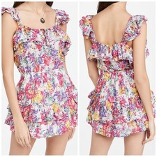 LoveShackFancy Women's Marina Sunburst Floral Ruffled Trim Dress Size Large