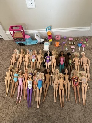 Lot Of Mattell Barbie Dolls Over 20 Accessories Mixed Brands Vespa Food Truck 