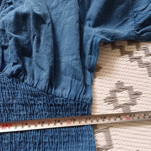Cotton Denim Look Shirred Flattering Midi Petite Maxi Summer Dress 👗 M 10 12 14 - Picture 10 of 12