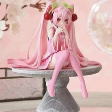 New Hatsune Miku Anime figure Pink dress Sitting Posture PVC Model Action Toys