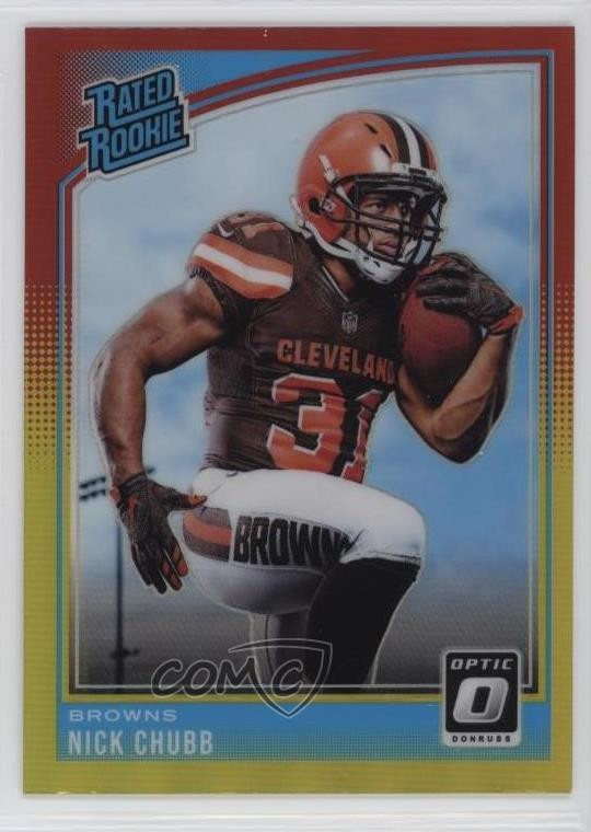 2018 Donruss Optic Rated Red & Yellow Prizm Nick Chubb #158 Rookie RC 0o84