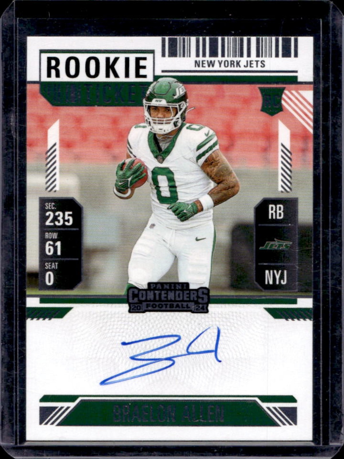 2024 Contenders Braelon Allen Rookie Ticket RPS Auto Rookie RC #115 Jets
