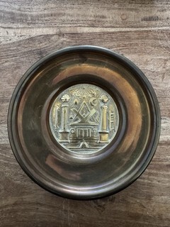 Masonic alms dish (also known as an offering bowl or ceremonial plate) Brass
