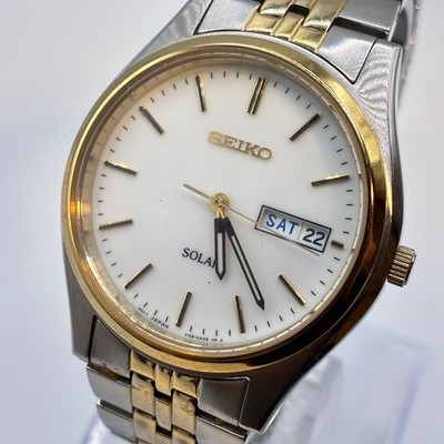 SEIKO Watch Combi Silver SOLAR Day-Date Men's