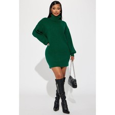 NWT Fashion Nova Hunter Green Karina Mini Sweater Dress Women's Size Small