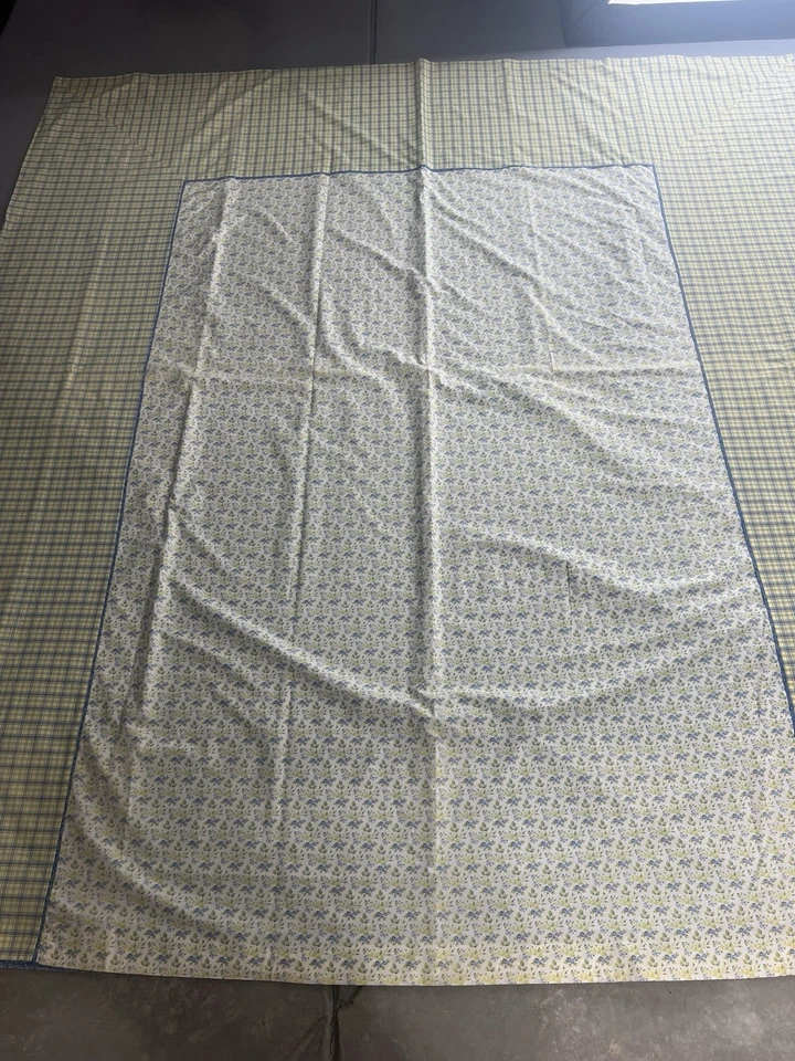 Funda nórdica artesanal de algodón a cuadros azul y amarillo tartán talla queen Foto 4 de 4