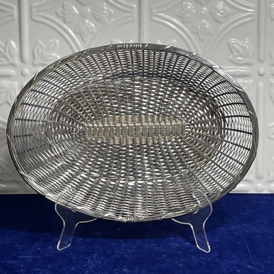 Vintage French Bakery Wire Bread Basket Tight Hand Woven Silver Plate 11  X 8 