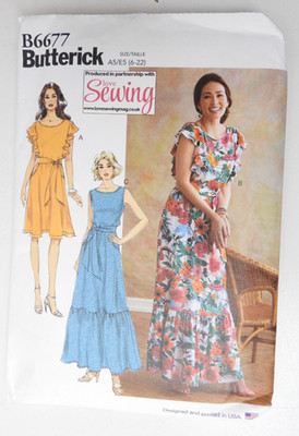Butterick B6677 Schnittmuster ärmelloses Kleid mit Rüschen / Volant 6 bis 22