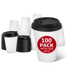 100 Pack 12 oz Disposable Paper Coffee Cups with Lids, Paper Cups with Lids 12 o