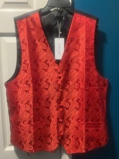 ZEROYAA Men s Single Breasted V-Neck Suit Vest; Large; Red; 100 Polyester