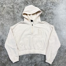The North Face Hoodie Womens Medium White Fleece 1/4 Zip Cropped Pullover Logo