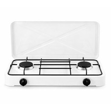 Fornello a gas portatile 2 fuochi con coperchio per campeggio outdoor bianco