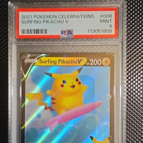 Pokémon TCG Surfing Pikachu V Celebrations Ultra Rare Holo 008/025 PSA 9
