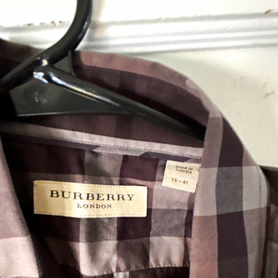 Burberry London Men s size 16-41 Gray/Black Plaid Long Sleeve Button-Up