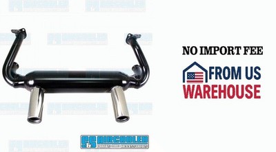 EMPI VW 2 Tip Exhaust System, 1-3/8in. Header, Black w/Chrome Tips, VW Bug 49-77