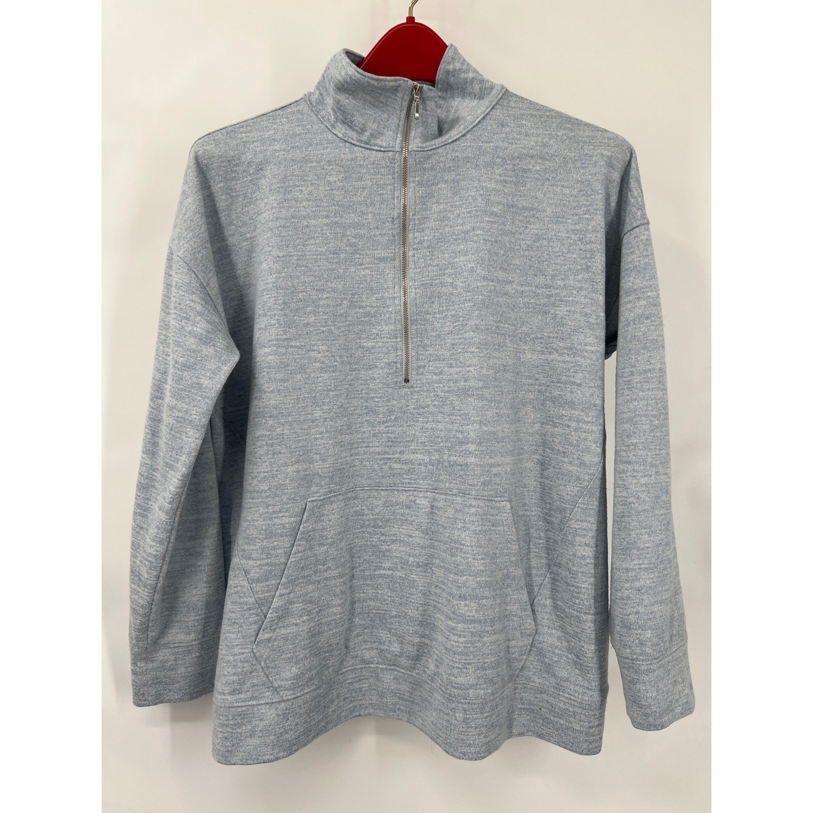 Haven Well Within Womens M Blue Space Dye Quarter Zip Pullover Sweater Mock Neck
