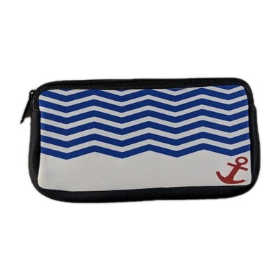 Rikki Knight Chevron Zig Zag Stripes Design Blue On White Neoprene Pencil Case 
