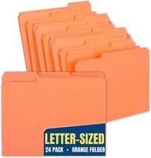 1InTheOffice Orange File Folder, Durable Folder, File Folder Letter Size, 1/3...