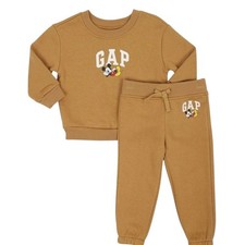 GAP x Disney Kids Mickey Mouse Hoodie Jogger Set Brown Unisex Lounge Play in EUC
