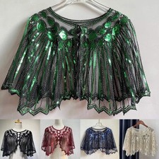 Sheer Sequin Gatsby Shawl Beaded Flapper Evening Festival Cape