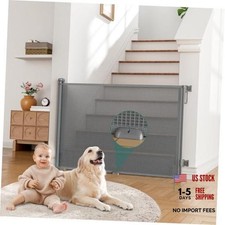 Retractable Baby Gates Extra Wide  Dog Gates for 55" Wide x 34" Tall A-grey