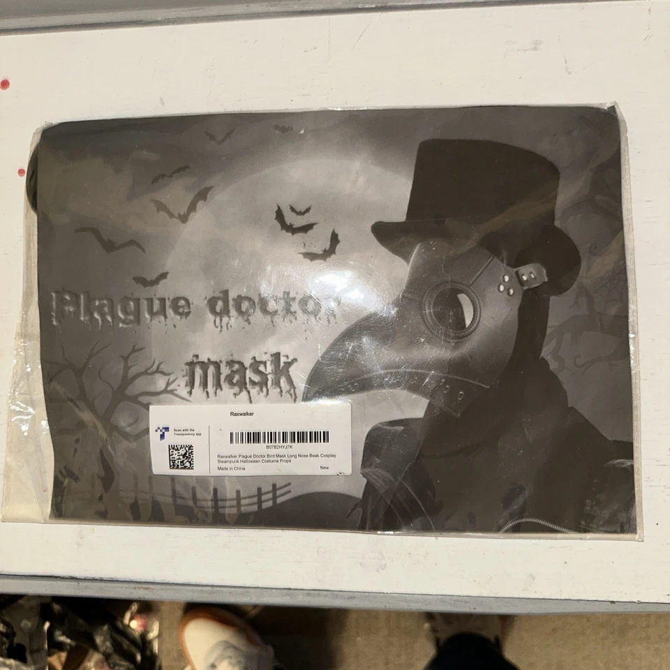 Máscara de pájaro Plague Doctor nariz larga pico disfraces Steampunk Halloween cuero blanco Foto 2 de 2