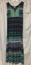 Bila Women's SZ S Bohemian Maxi Dress Sleeveless Green Blue Sequin Tie Back