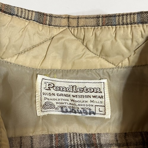 Vtg Pendleton High Grade Western Wear Sz L Pearl Snap Brown Plaid Wool Shirt - Picture 7 of 10