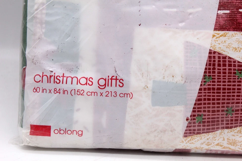 Vinyl Christmas Tablecloth New Target Brand 2001 60x84 Gifts Trees Red Green VTG - Image 2 of 4