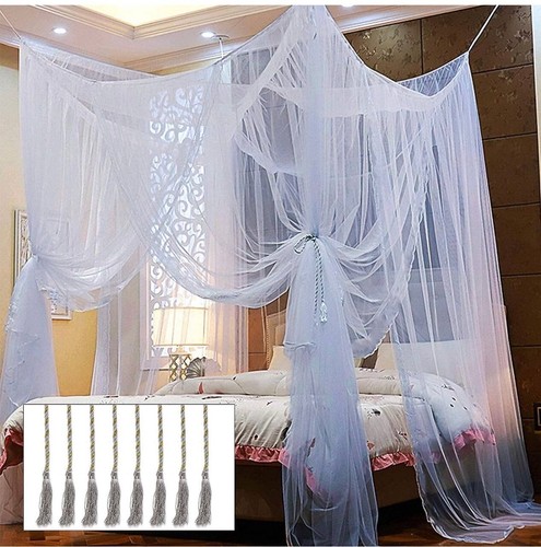 Twinkle Star 4 Corner Post Bed Canopy, Elegant Curtain Net for Full Queen King