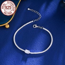 CZ Charm 925 Sterling Silver Party Wedding Bracelet for Women Adjustable Jewelry