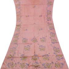 Namaste Vintage Pink Sarees 100 Pure Silk Floral Printed Sari 6YD Craft Fabric