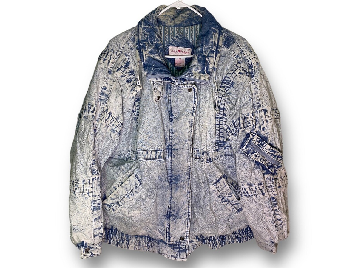 Vintage Sergio Valente Acid Wash Jean Jacket Zip Up Quilted Lined