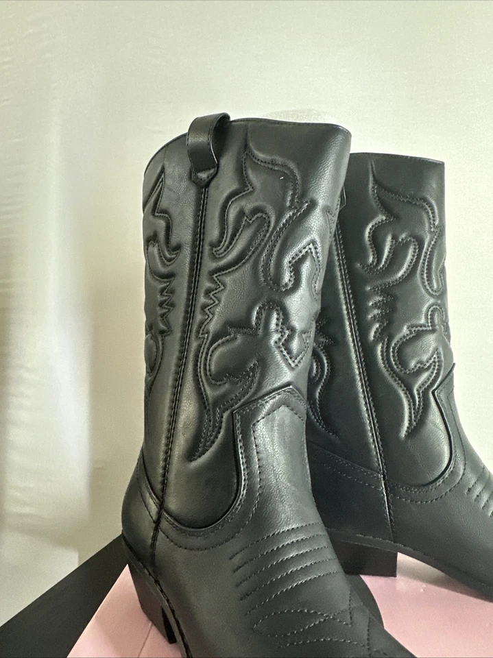 Botas vaqueras occidentales de cuero vegano bordadas negras Soda para mujer talla 8 Foto 4 de 4