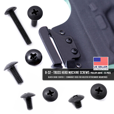 8-32 - Truss Head Machine Screws - Phillips Drive - Black - 25 Count