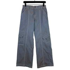 Urban Outfitters Womens S High Rise Y2K Wide Leg Cargo Pants Windbreaker Gray