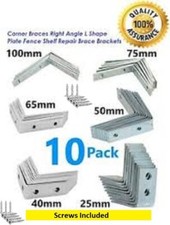 10 x Corner Braces Brackets Right Angle Plate - Fence Shelf Repair- WITH SCREWS 