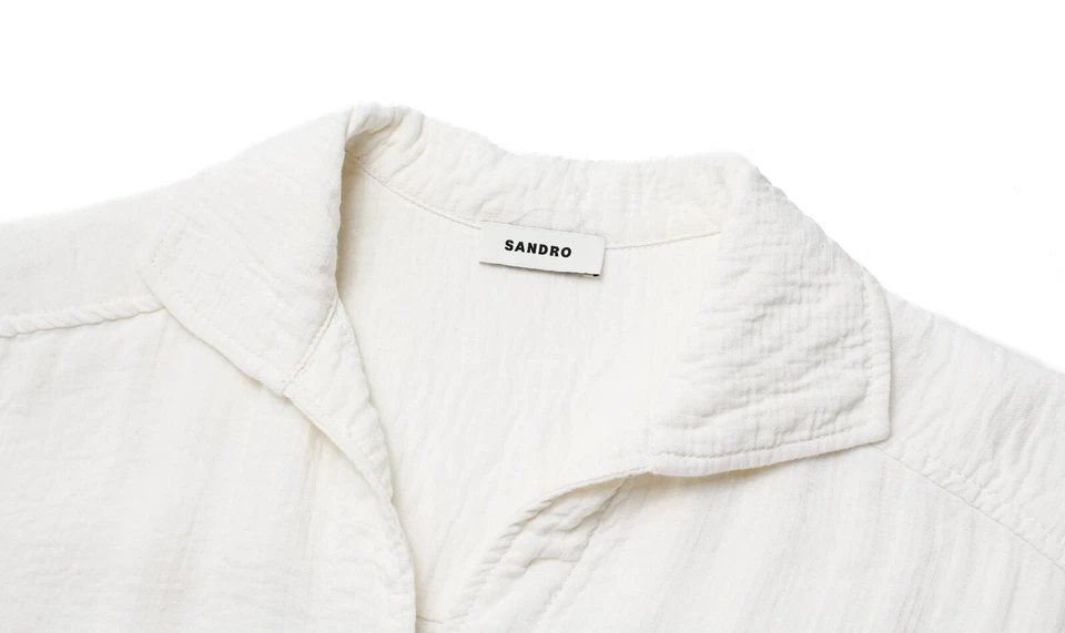 Sandro Overall Damen (Eu) 34 Leinen Mischung V-Ausschnitt 3/4 Ärmel Snap Ivory - Bild 4 von 4