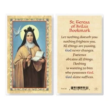 St. Teresa of Avila Bookmark Prayer on back - Laminated Holy Card 106-534